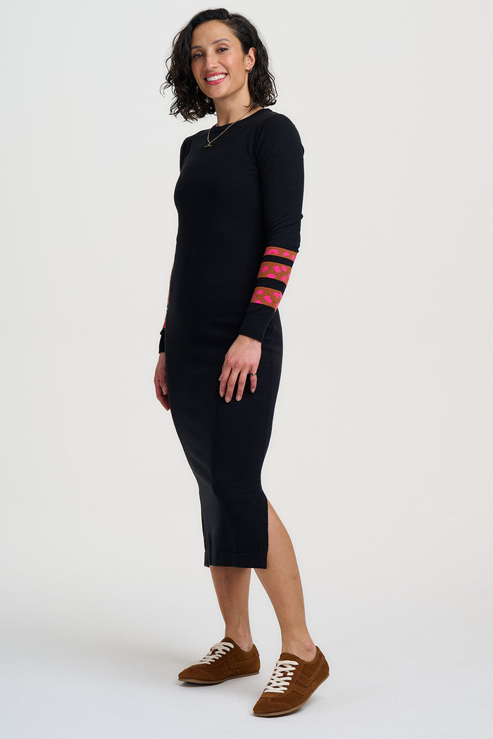 Liselle Midi Knit Dress (Black/Leopard)