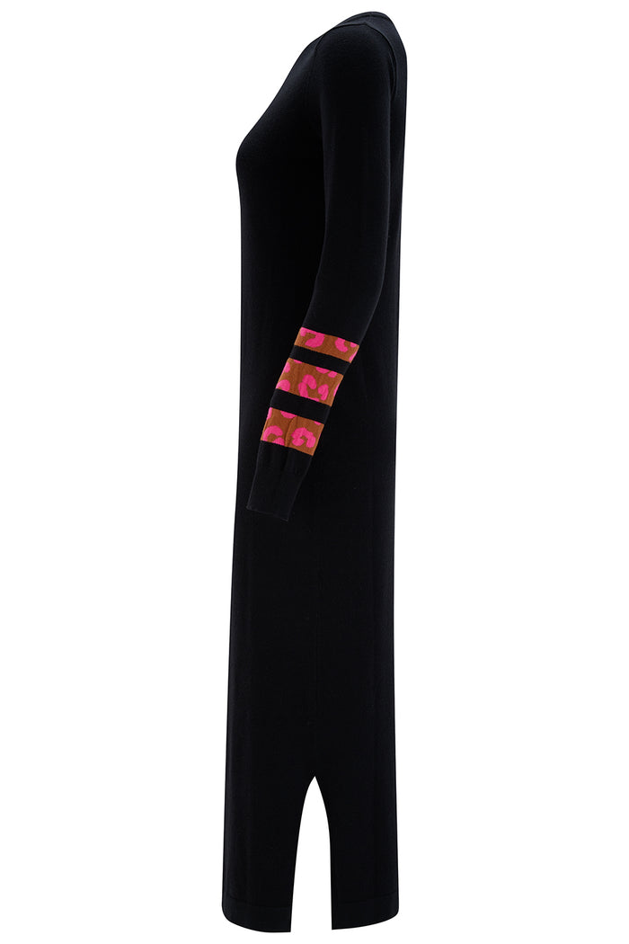 Liselle Midi Knit Dress (Black/Leopard)