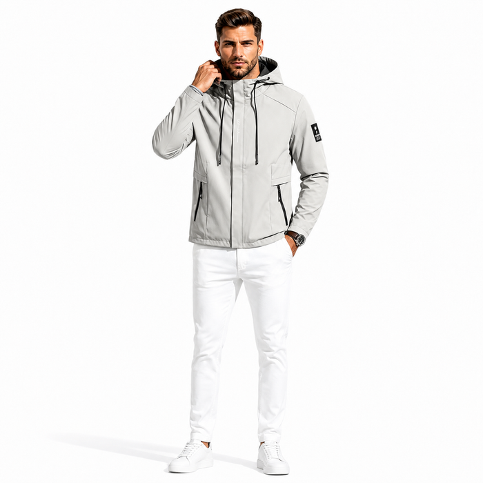 Men's outdoor sports hooded jacket with a relaxed silhouette, long regular sleeves and regular length for active casual days.