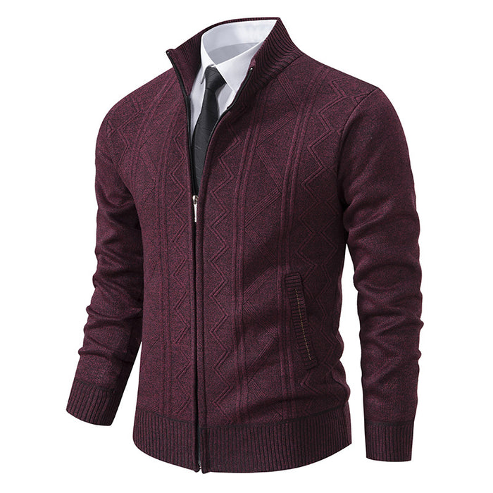 Men's stand collar cardigan - Jacquard knit, zip-up fit