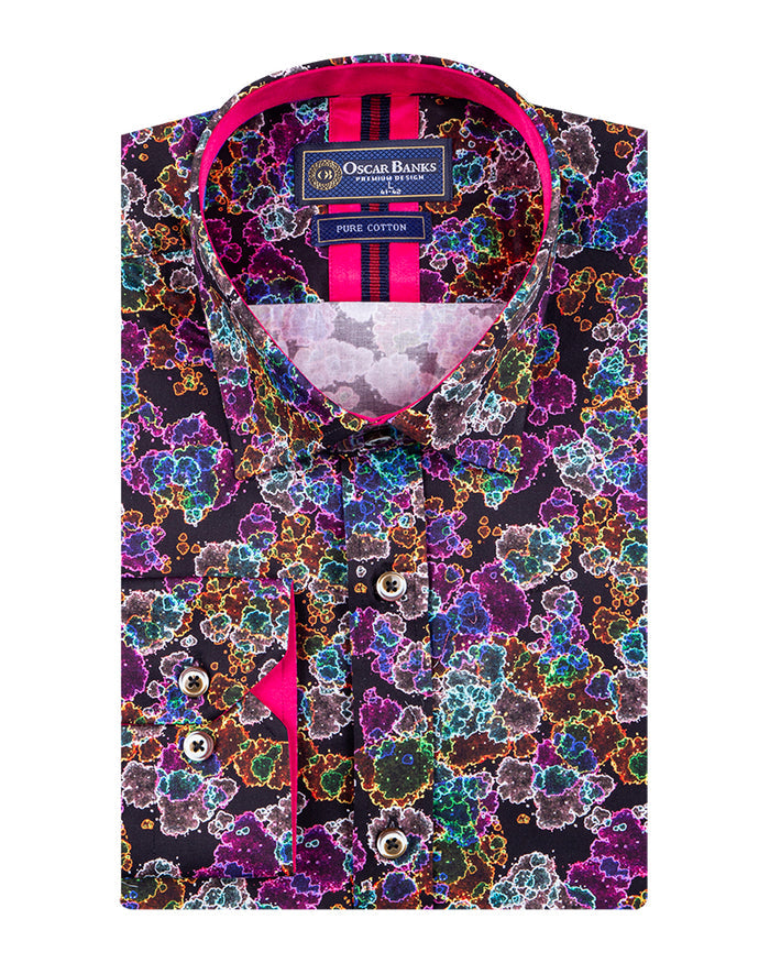 Neon Colourful Print Men's Shirt with Matching Handkerchief-Makrom