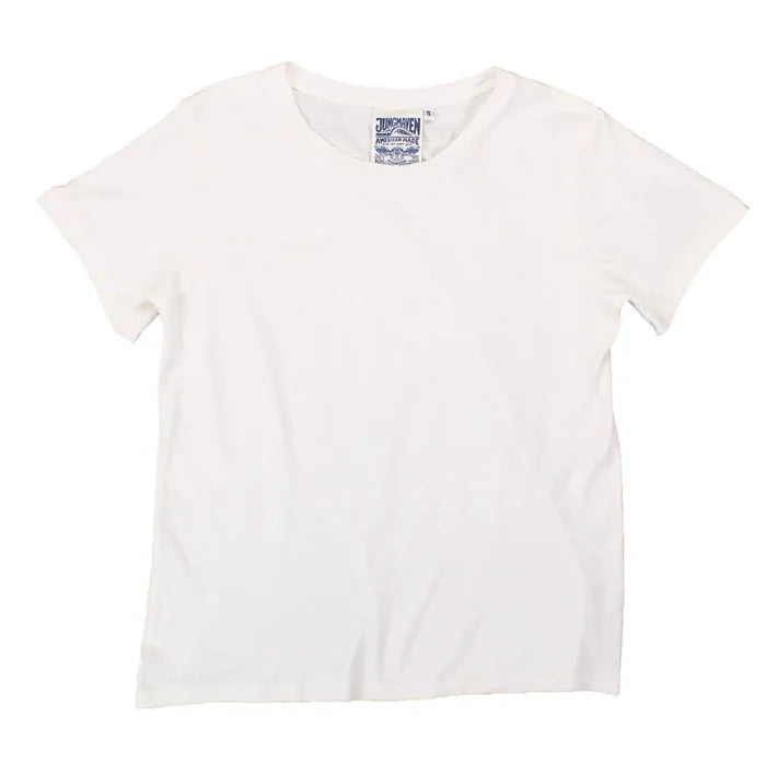 A washed white Jungmaven Ojai Tee t-shirt with short sleeves and a crewneck.