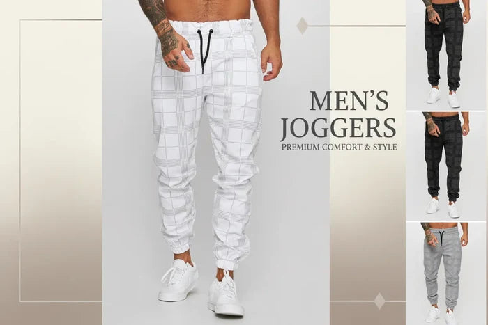 men's checkered pants 3D digital plaid print tapered cotton in black for smart casual streetwear outfits