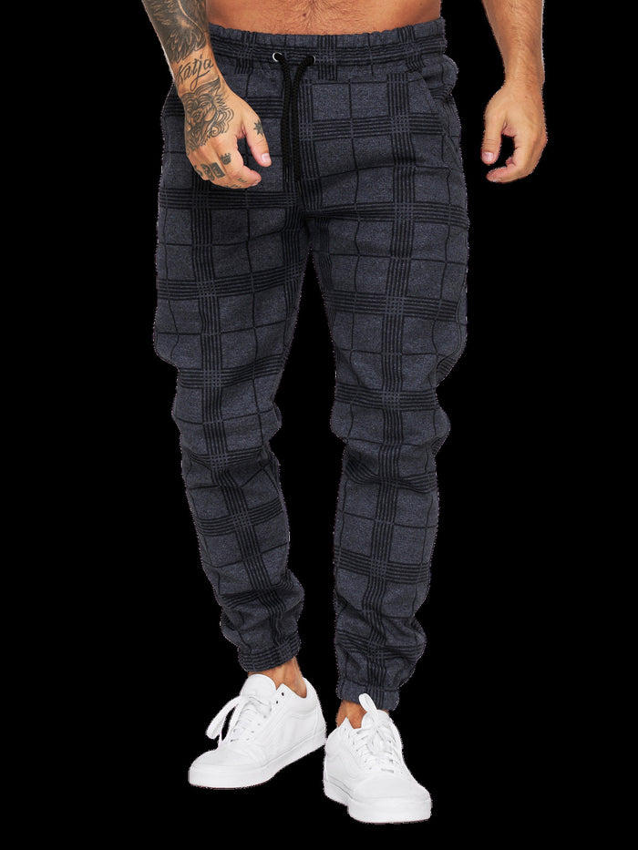 men's checkered pants 3D printed plaid pattern in white tapered leg for clean monochrome fits and sneakers