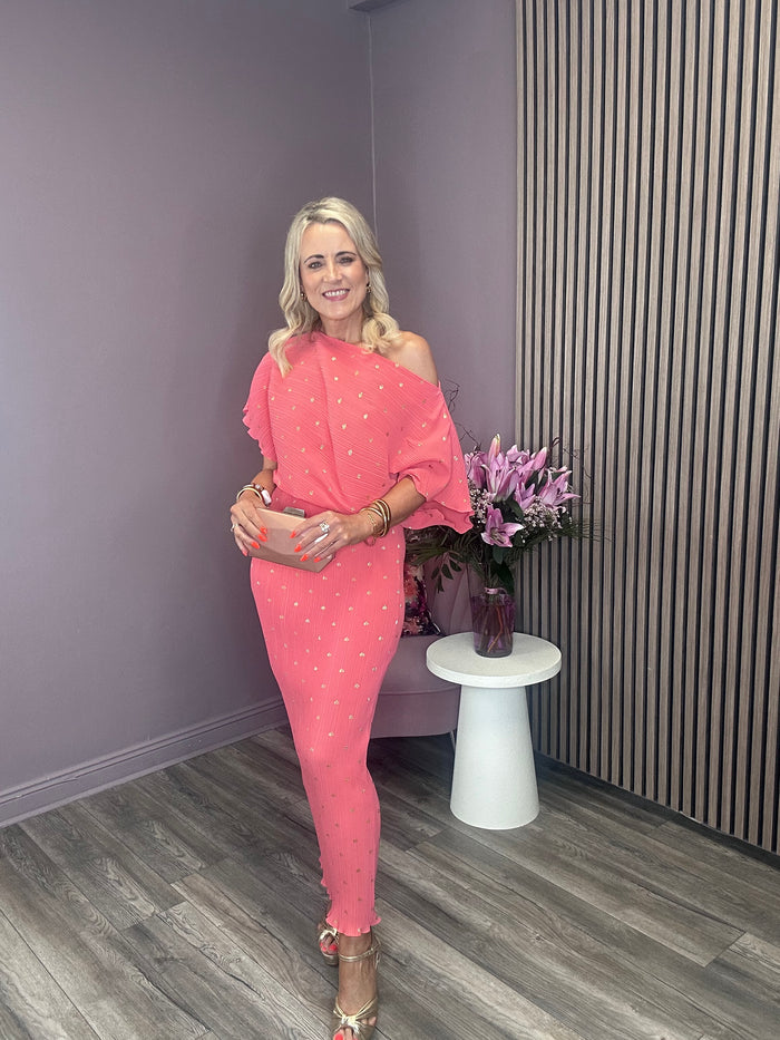 Plisse Tilly Dress (Coral)