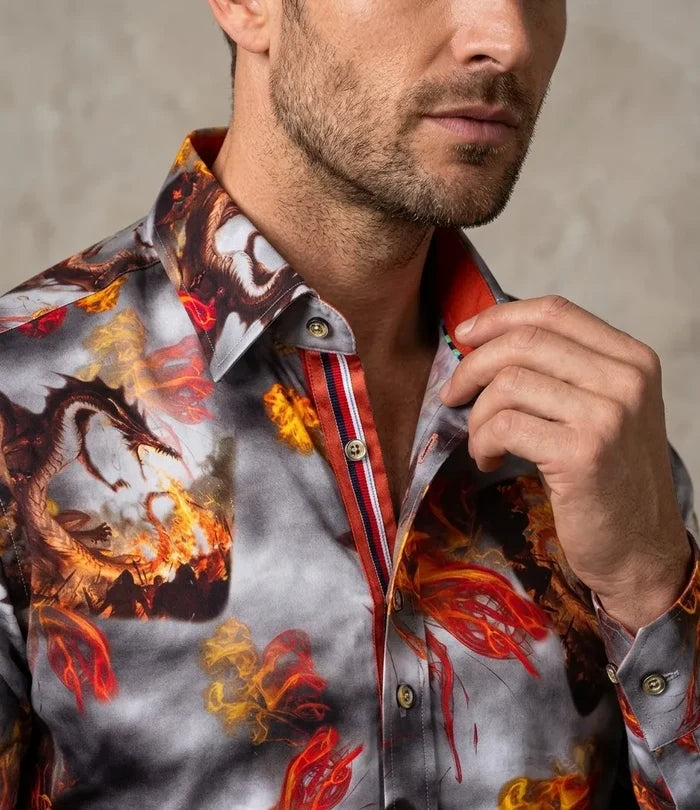 Red Dragon Print with Matching Handkerchief