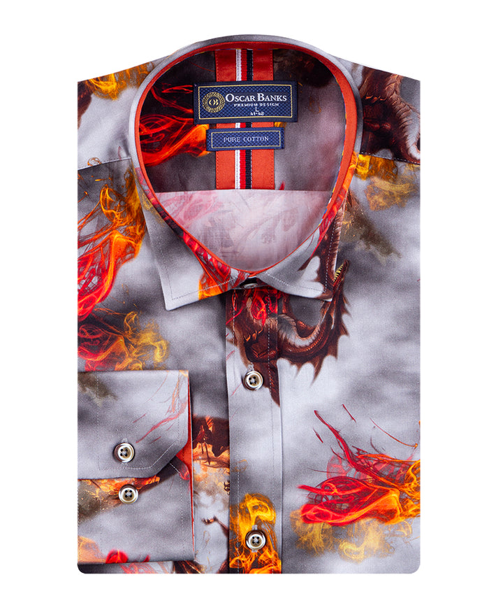 Red Dragon Print with Matching Handkerchief-Makrom