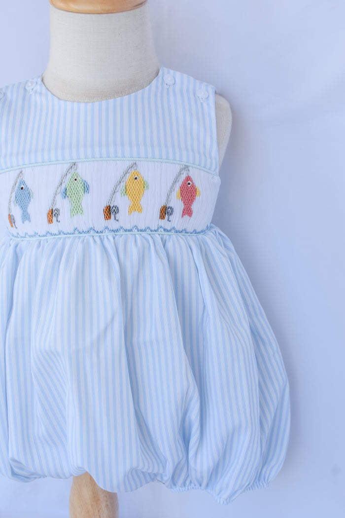 "Reel" Sweet Ted Smocked Bubble