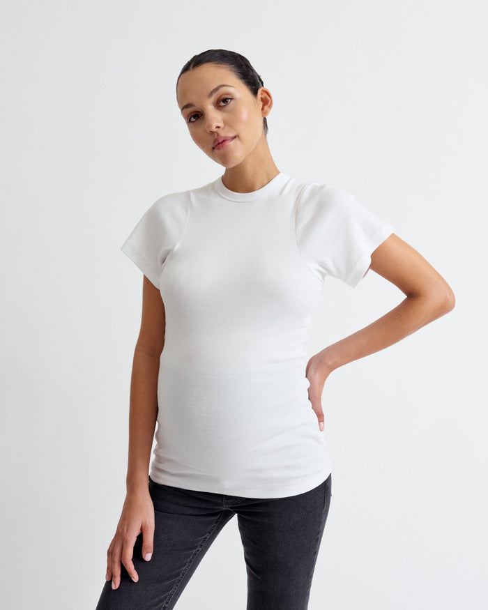 Ribbed Pregnancy Short Sleeve (Black/White) - Ilouity