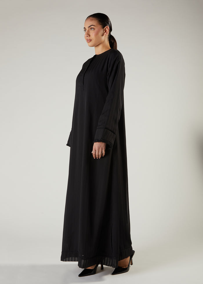 Self Stripes Abaya Black
