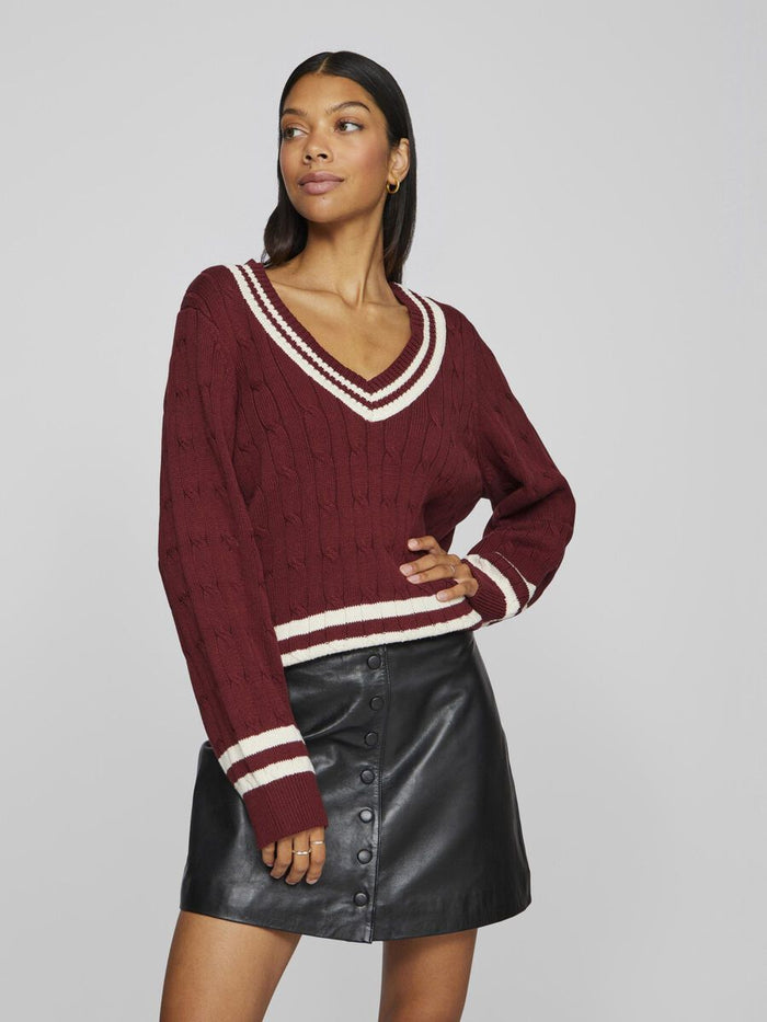 Senna V-Neck Jumper (Cabernet/Birch)