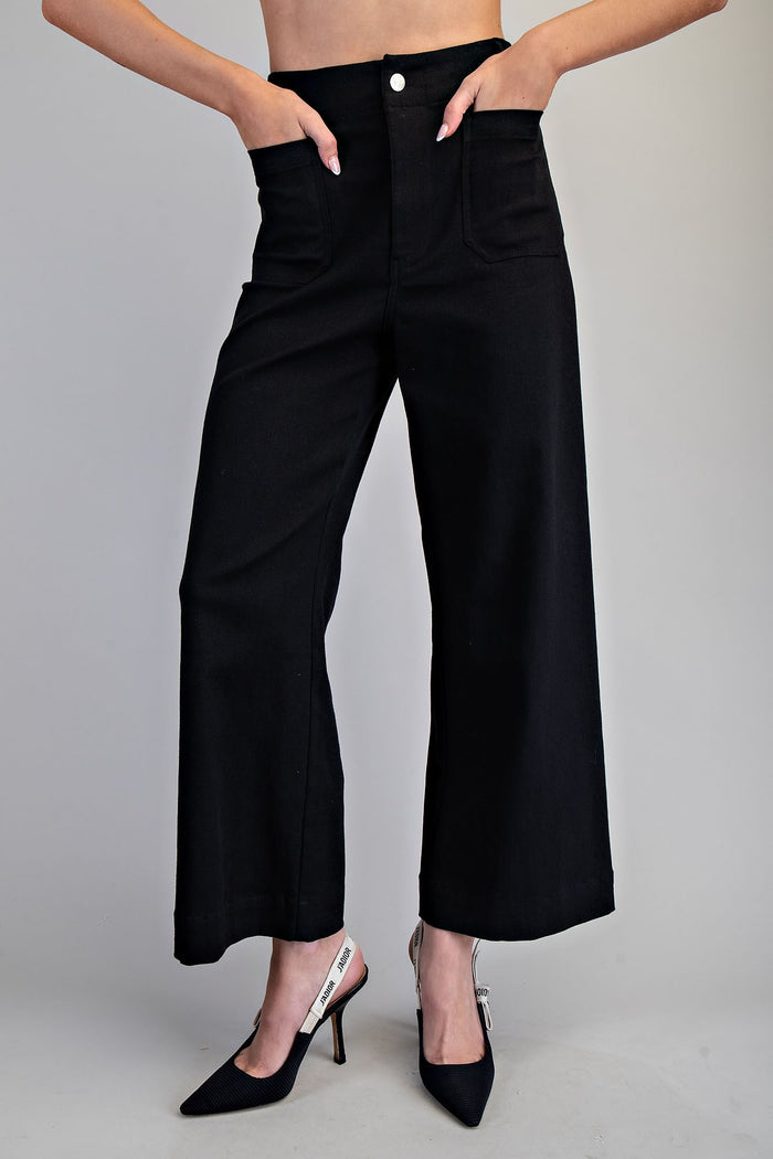 Soft Washed Wide Leg Pants in Black
