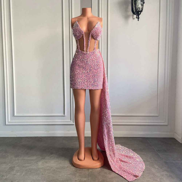 Sparkling Pink Sequin Evening Dress