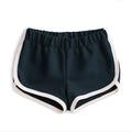 Navy shorts with white trim on a white background