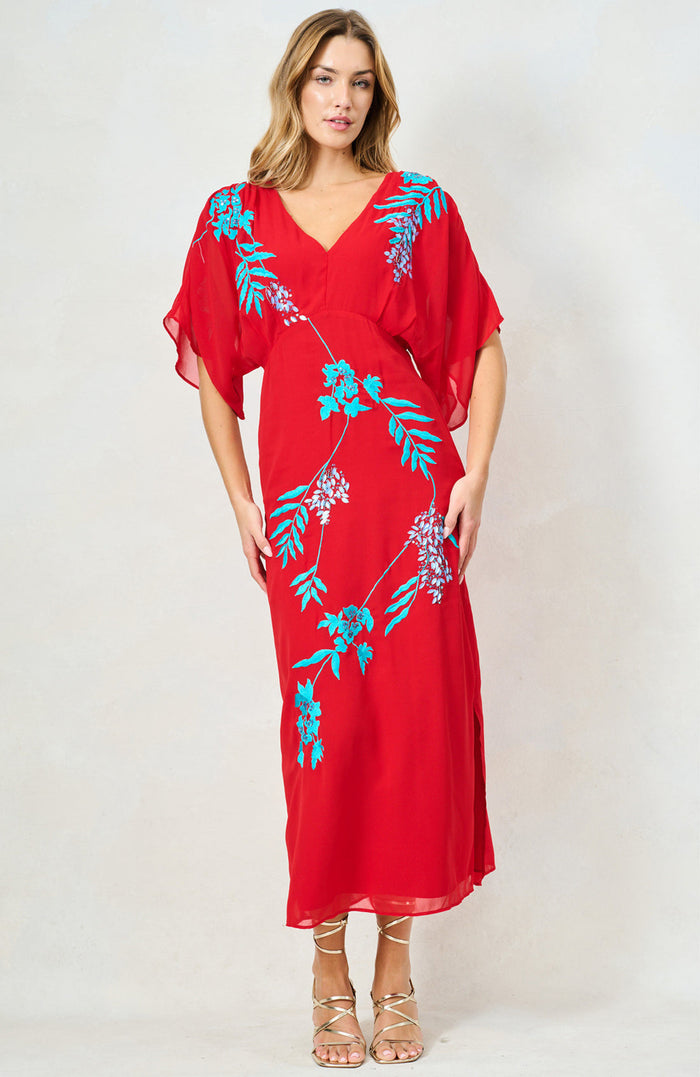 The Inara Midi Dress (Red/Teal)