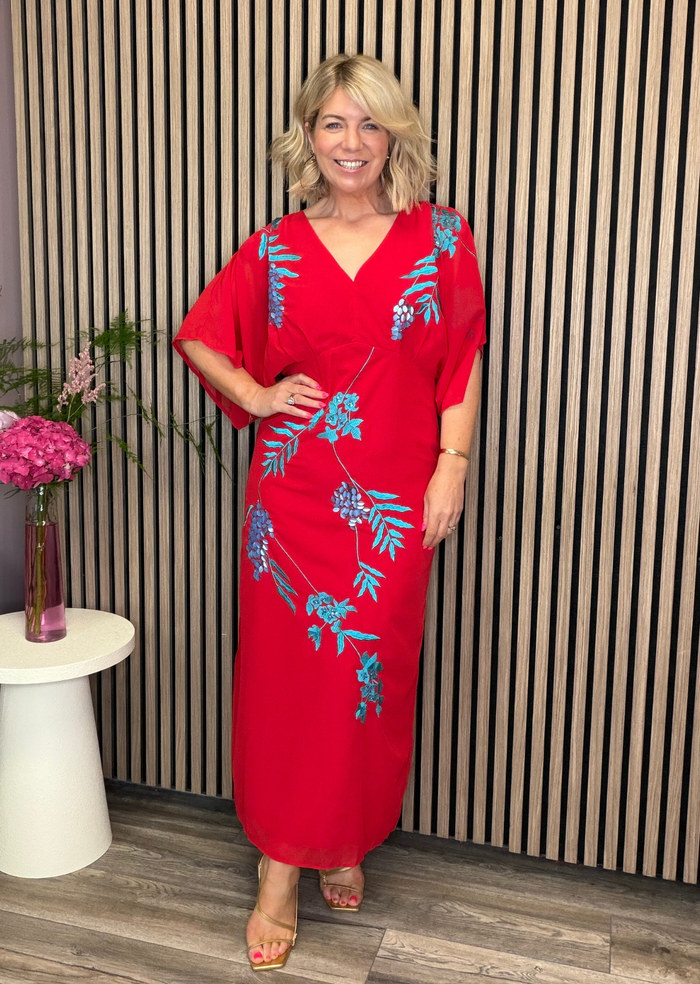 The Inara Midi Dress (Red/Teal)