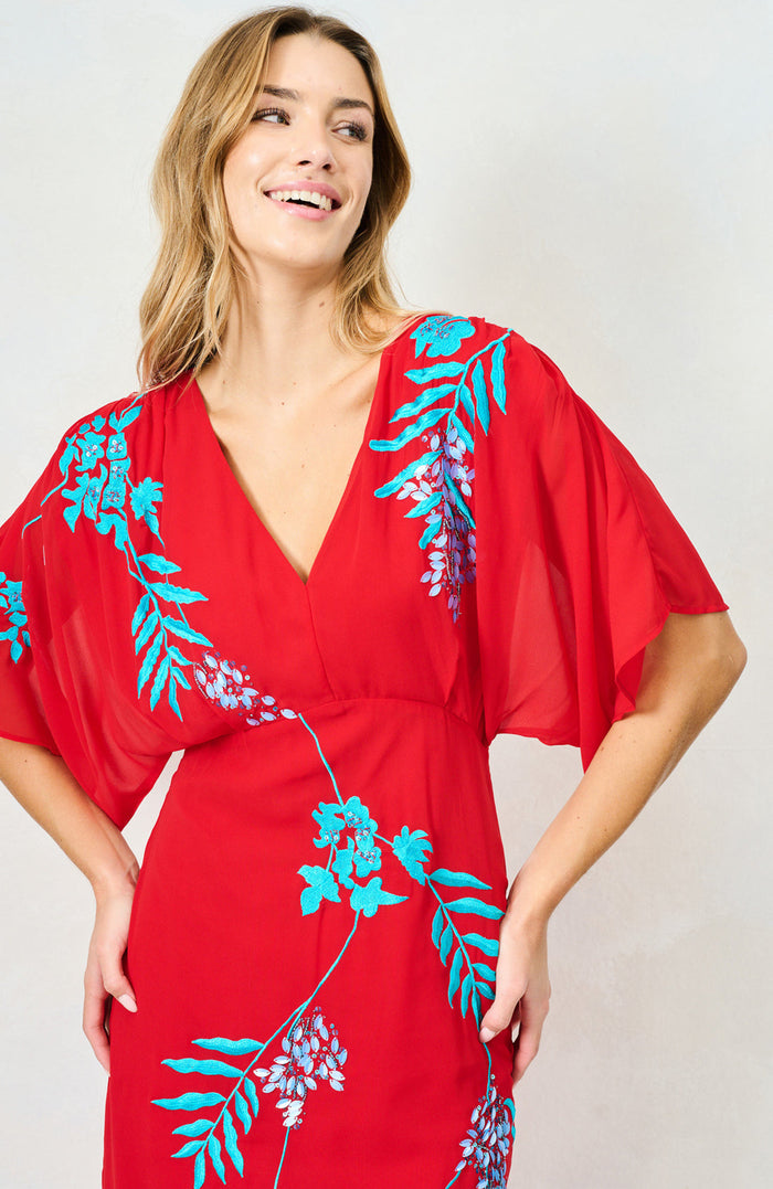 The Inara Midi Dress (Red/Teal)