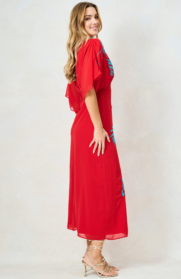 The Inara Midi Dress (Red/Teal)