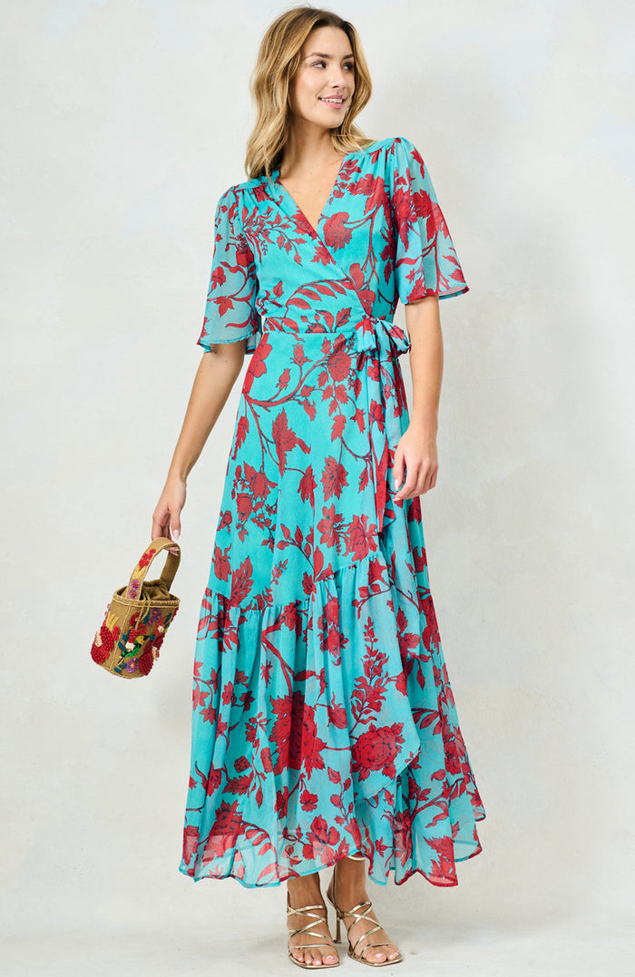 The Nikita Maxi Wrap Dress (Teal/Red)