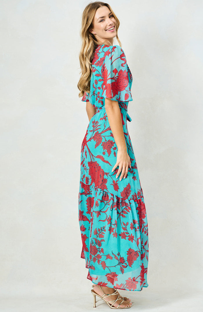 The Nikita Maxi Wrap Dress (Teal/Red)