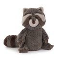 Plush raccoon toy on a white background