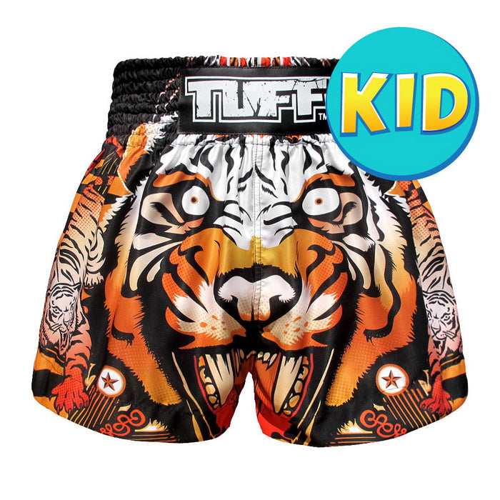TUFF Kids Muay Thai Shorts Boxing Trunks Traditional Style (TUF-MS613-ORG)