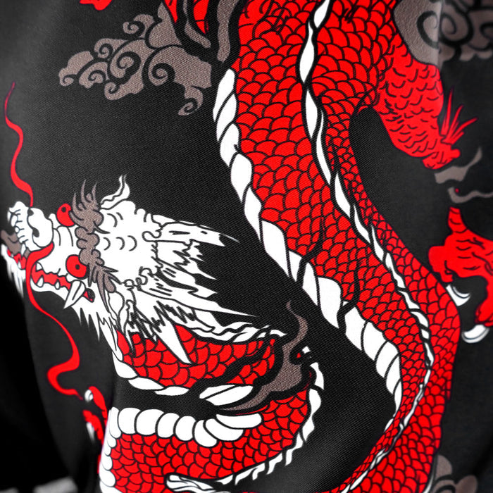 TUFF Muay Thai Boxing Shorts Retro Style Black Chinese Dragon with Text