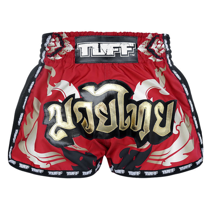 TUFF Muay Thai Boxing Shorts Retro Style Thai Kanok Yantra in Burgundy