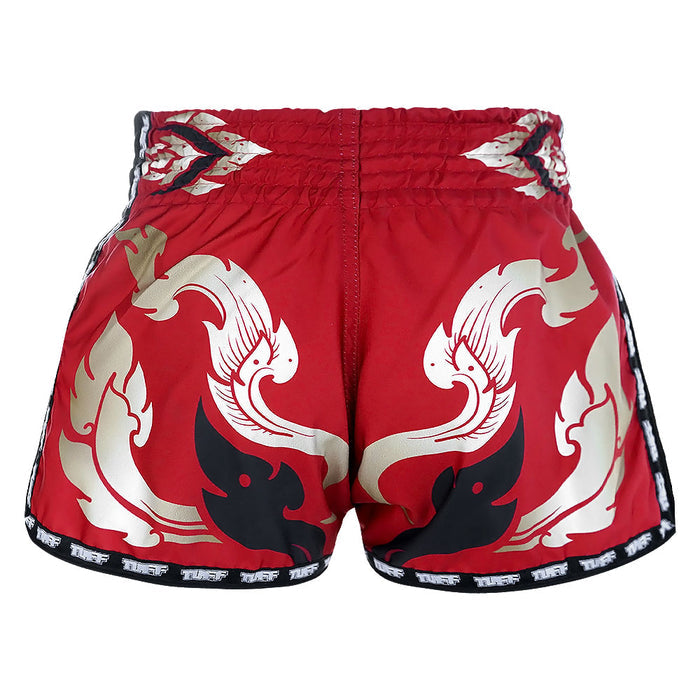 TUFF Muay Thai Boxing Shorts Retro Style Thai Kanok Yantra in Burgundy