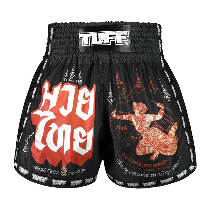 TUFF Muay Thai Shorts Boxing Trunks Retro Style (TUF-MSC102-BLK)