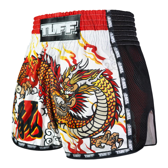 TUFF Muay Thai Shorts Boxing Trunks Retro Style (TUF-MSC114-WHT)
