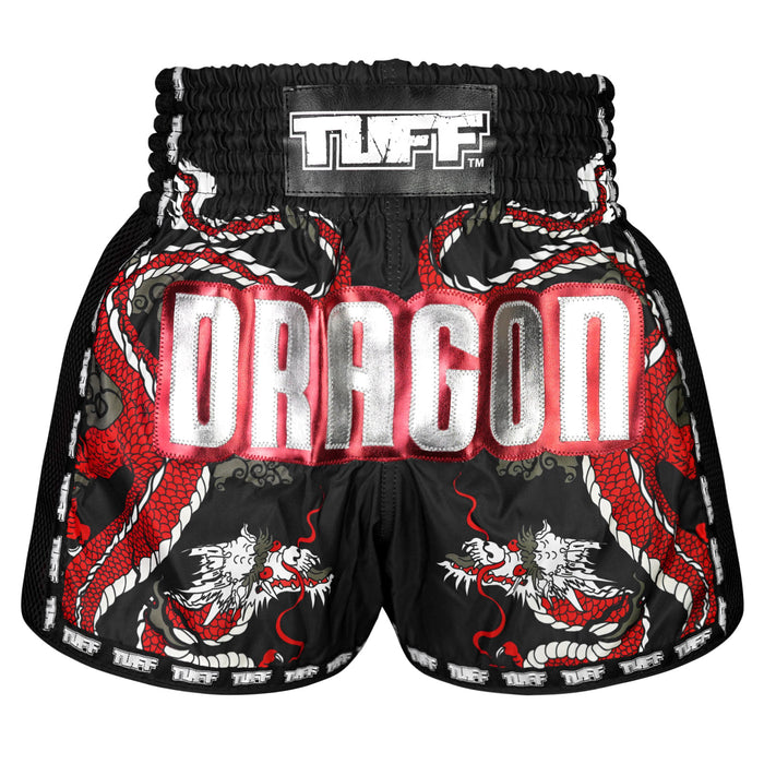 TUFF Muay Thai Shorts Boxing Trunks Retro Style (TUF-MSC115-BLK)