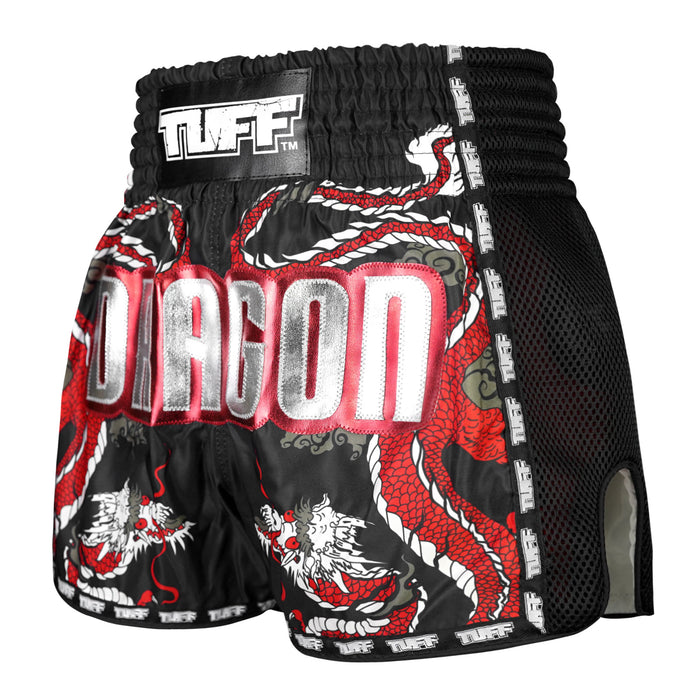 TUFF Muay Thai Shorts Boxing Trunks Retro Style (TUF-MSC115-BLK)