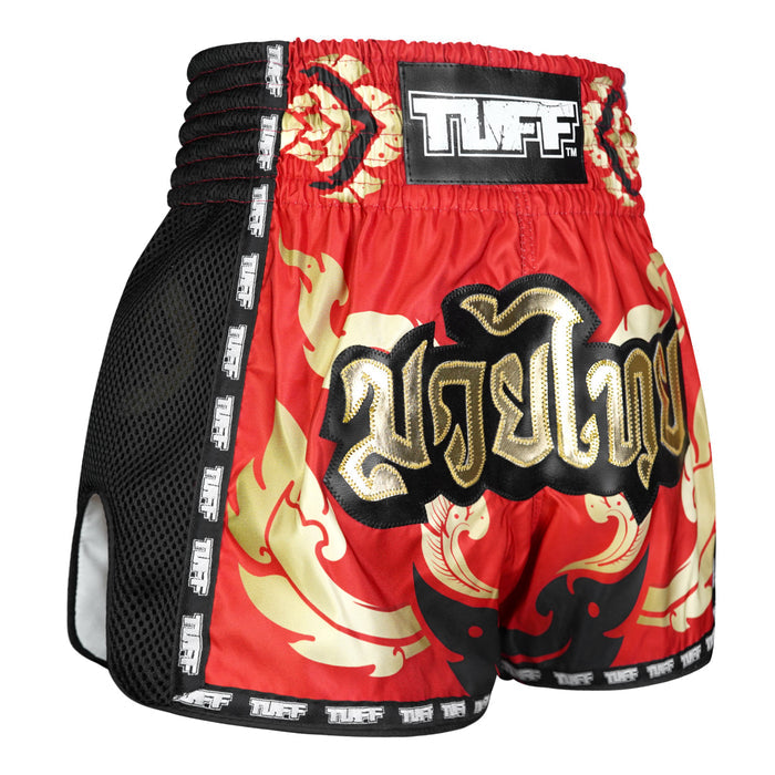 TUFF Muay Thai Shorts Boxing Trunks Retro Style (TUF-MSC119-RED)