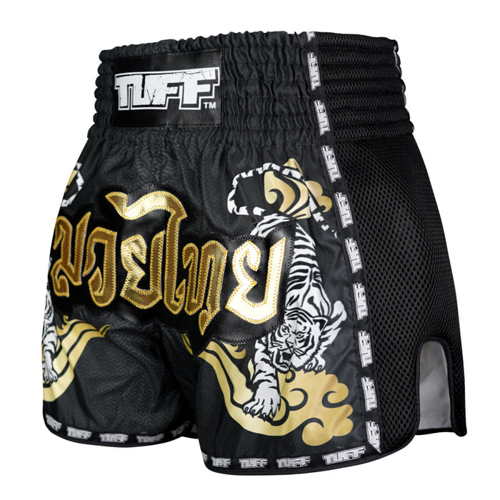 TUFF Muay Thai Shorts Boxing Trunks Retro Style (TUF-MSC120-BLK)
