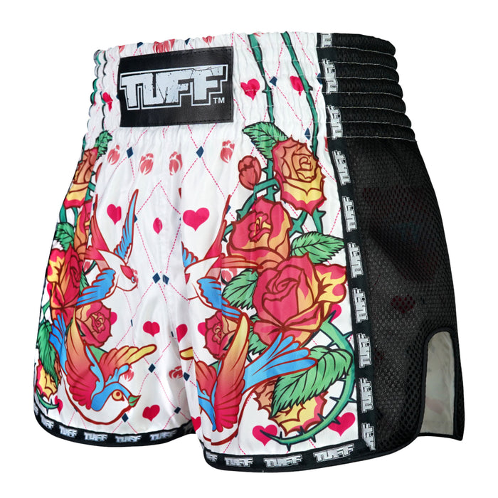 TUFF Muay Thai Shorts Boxing Trunks Retro Style (TUF-MSC124-WHT)