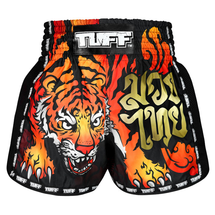 TUFF Muay Thai Shorts Boxing Trunks Retro Style (TUF-MSC125-BLK)