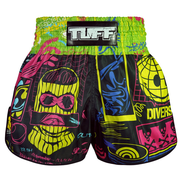 TUFF Muay Thai Shorts Boxing Trunks Retro Style (TUF-RMS119-BLK)