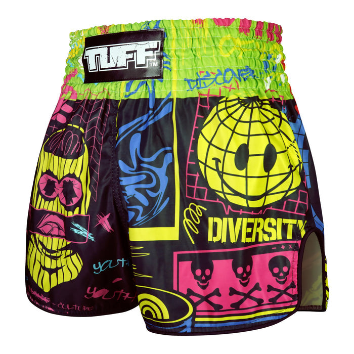 TUFF Muay Thai Shorts Boxing Trunks Retro Style (TUF-RMS119-BLK)