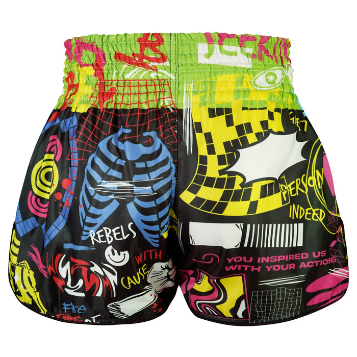TUFF Muay Thai Shorts Boxing Trunks Retro Style (TUF-RMS119-BLK)
