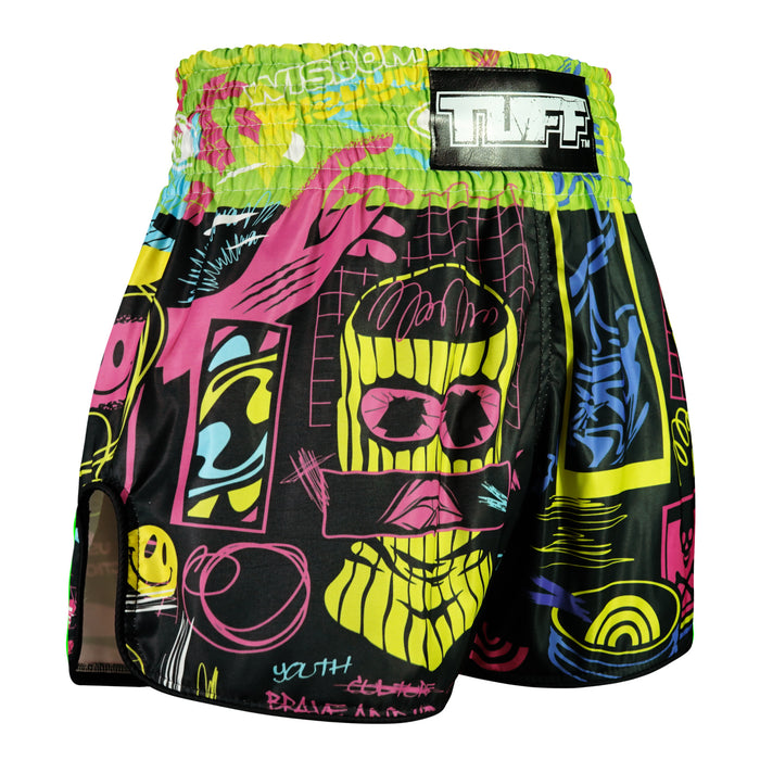 TUFF Muay Thai Shorts Boxing Trunks Retro Style (TUF-RMS119-BLK)