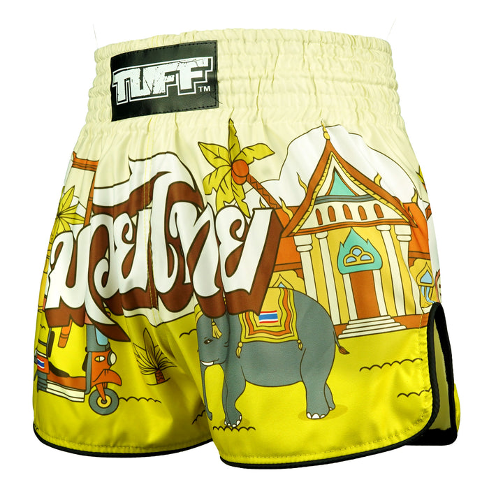 TUFF Muay Thai Shorts Boxing Trunks Retro Style (TUF-RMS127-YLW)
