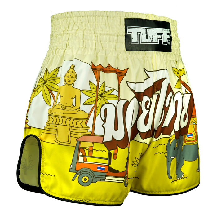 TUFF Muay Thai Shorts Boxing Trunks Retro Style (TUF-RMS127-YLW)
