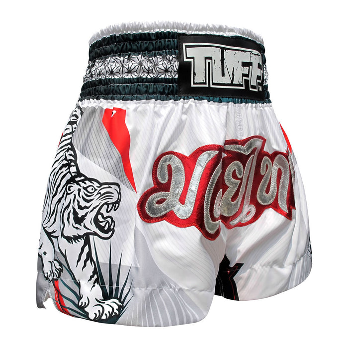 TUFF Muay Thai Shorts Boxing Trunks Traditional Style (TUF-MS616-WHT)