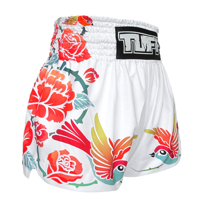 TUFF Muay Thai Shorts Boxing Trunks Traditional Style (TUF-MS618-WHT)