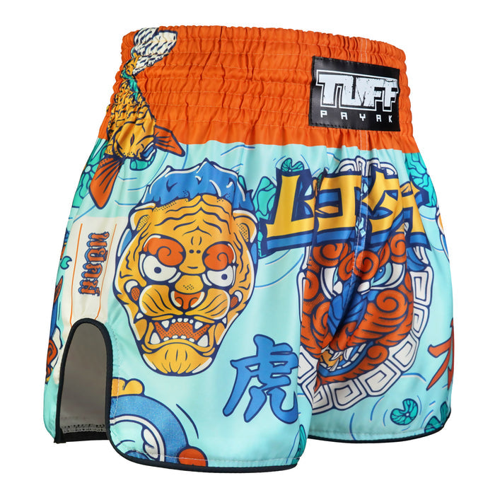 TUFFPAYAK Muay Thai Shorts Boxing Trunks Retro Style (TPY-RMS004-CYN)