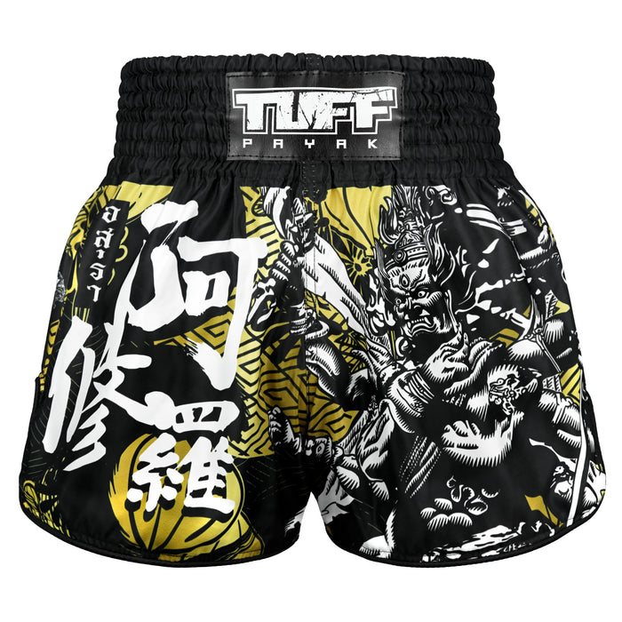 TUFFPAYAK Muay Thai Shorts Boxing Trunks Retro Style (TPY-RMS008-BLK)