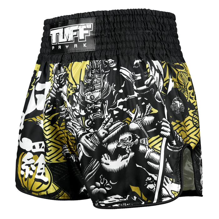 TUFFPAYAK Muay Thai Shorts Boxing Trunks Retro Style (TPY-RMS008-BLK)