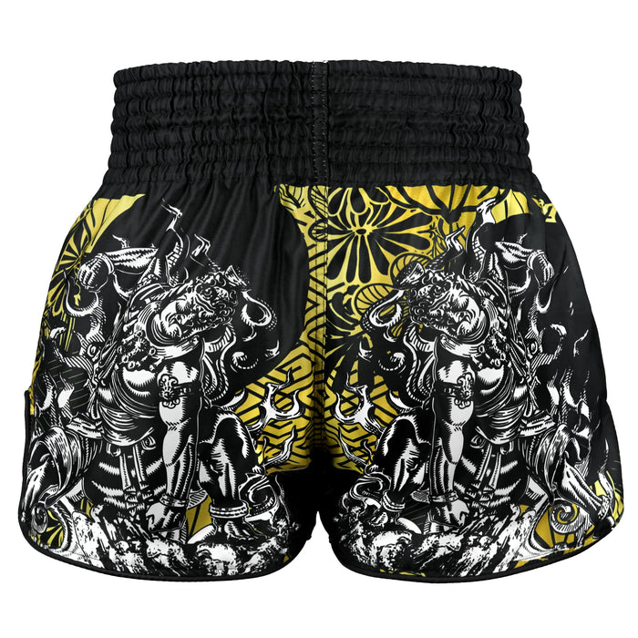 TUFFPAYAK Muay Thai Shorts Boxing Trunks Retro Style (TPY-RMS008-BLK)