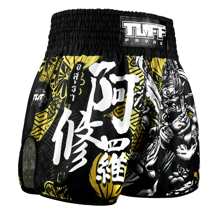 TUFFPAYAK Muay Thai Shorts Boxing Trunks Retro Style (TPY-RMS008-BLK)